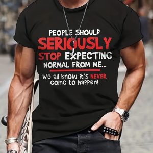 Interesting Slogan Pattern Printed Men's T-shirt, Graphic T-shirt Men's Summer Clothing, Men's Clothing