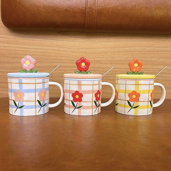 Ceramic Cups With Lid And Spoon For Lovers High Appearance Level Mugs - Image 5