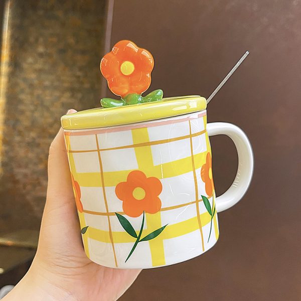 Ceramic Cups With Lid And Spoon For Lovers High Appearance Level Mugs - Image 2