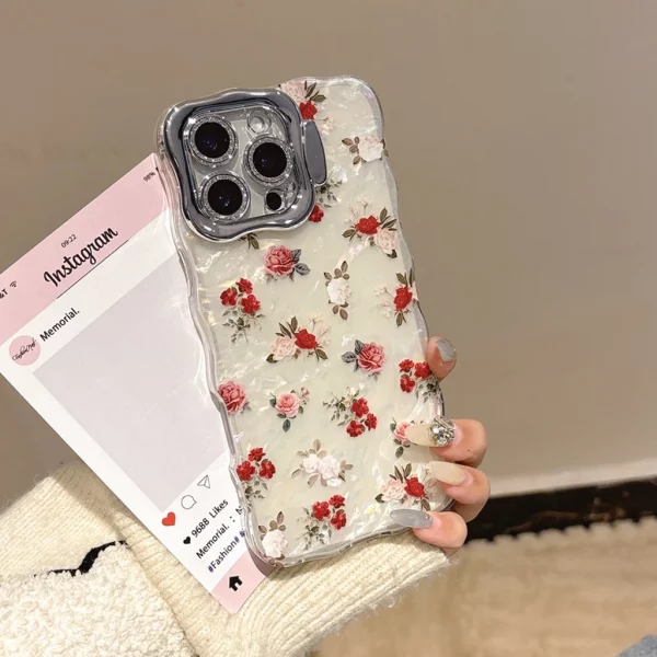 Retro Colorful Flowers Shell Pattern With Camera Glass Film With Holder Phone Cover Case for iPhone 16 15 14 13 Pro Max Plus - Image 3