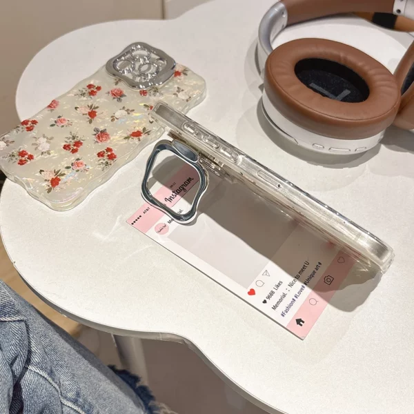 Retro Colorful Flowers Shell Pattern With Camera Glass Film With Holder Phone Cover Case for iPhone 16 15 14 13 Pro Max Plus - Image 4