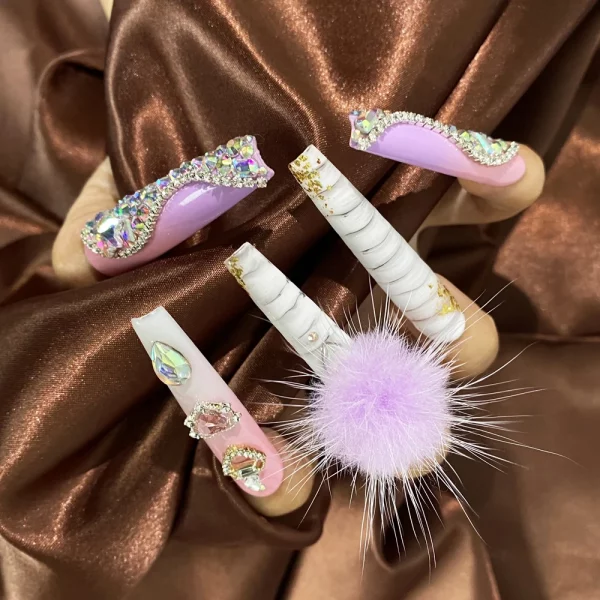10PCS Gorgeous Elegance Reusable Handmade Acrylic Nails Press On Extra Long Bling UV Gel Fingernails with Glue Tools - Image 3