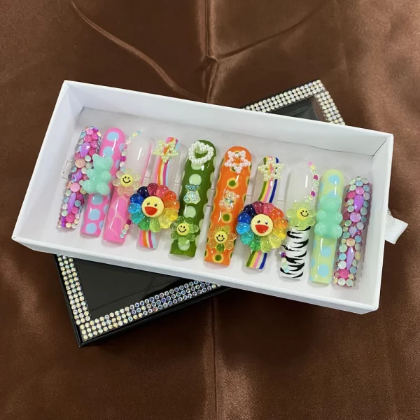 10PCS Press On Nails Handmade New Fashion Design Salon Quality Long Acrylic Artificial Fingernails with Jelly Glue Tool - Image 3