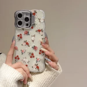 Retro Colorful Flowers Shell Pattern With Camera Glass Film With Holder Phone Cover Case for iPhone 16 15 14 13 Pro Max Plus