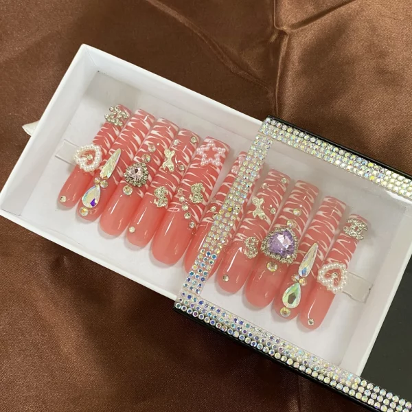 10PCS Press On Nails Handmade New Fashion Design Salon Quality Long Acrylic Artificial Fingernails with Jelly Glue Tool - Image 4
