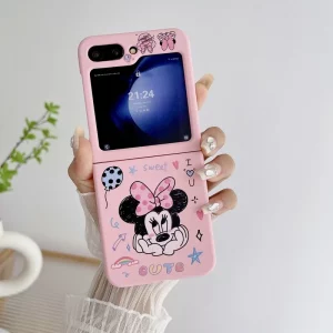 Cute Cartoon Disney Mickey Minnie Mouse Phone Case For Samsung Galaxy Z Flip 6 5 Hard Back Cover For Z Flip 3 4 With Lanyard