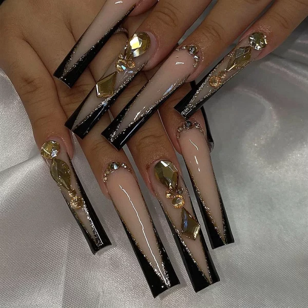 Custom Alligator Print Handmade Luxury Extra Long Square 3XL Press On Nails Bling False Nail Full Cover Fake Nail With Glue Gift - Image 4