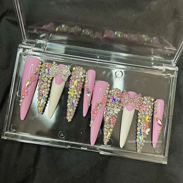Crocodile Print Snake Custom Handmade 3XL Long Press On Nails Y2K Bling Rhinestone False Nail Tips Reusable Acrylic Fake Nail - Image 3