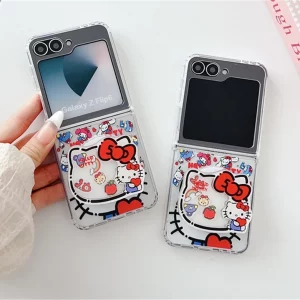 Cartoon Cute Hello Kitty Bow Magsafe Wireless Charge Phone Case For Samsung Z Flip3 Flip4 Flip5 Flip6 Shake KT Magnetic Holder