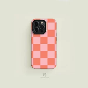 Checkered Pink Peach Case For IPHONE 16ProMax 15 14 13 12 11 PRO Plus Acrylic TPU Two in one Magnetic Phone Cases