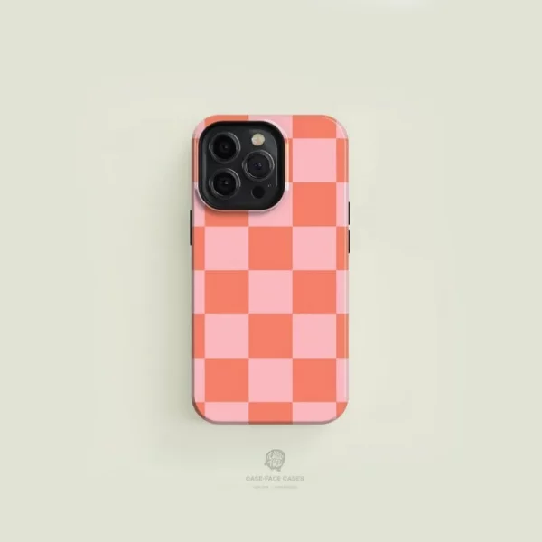 Checkered Pink Peach Case For IPHONE 16ProMax 15 14 13 12 11 PRO Plus Acrylic TPU Two in one Magnetic Phone Cases