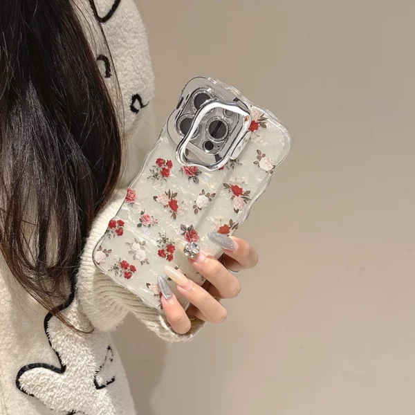 Retro Colorful Flowers Shell Pattern With Camera Glass Film With Holder Phone Cover Case for iPhone 16 15 14 13 Pro Max Plus - Image 5