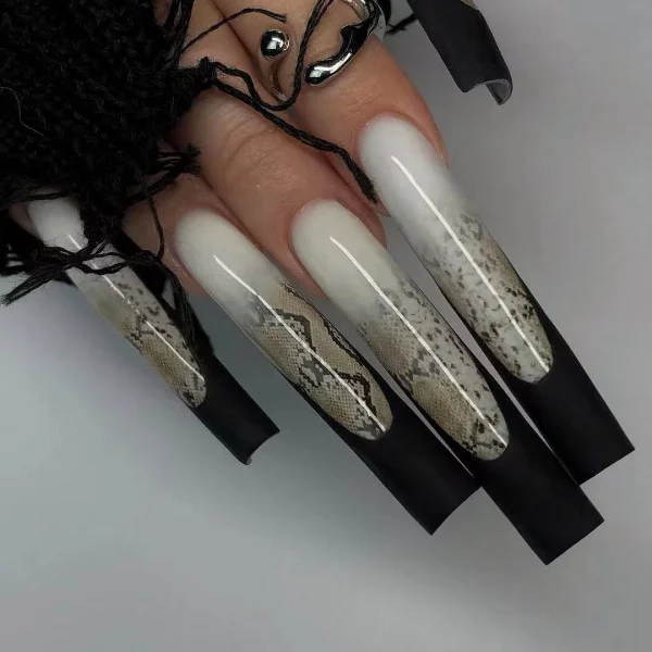 Custom Alligator Print Handmade Luxury Extra Long Square 3XL Press On Nails Bling False Nail Full Cover Fake Nail With Glue Gift - Image 2