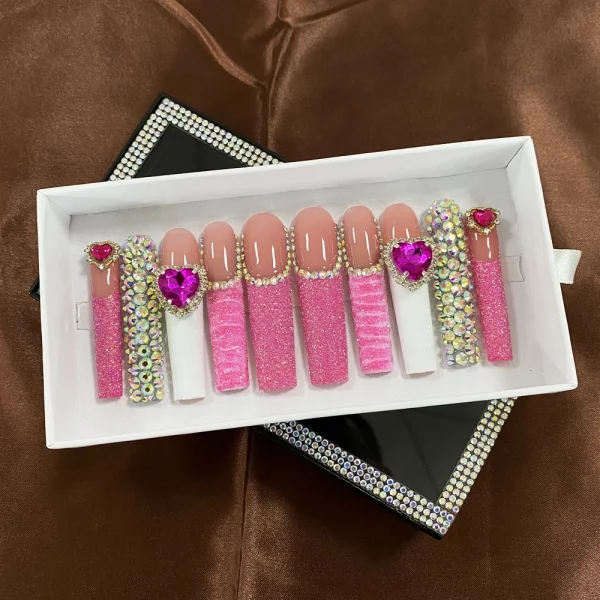 10PCS Press On Nails Handmade New Fashion Design Salon Quality Long Acrylic Artificial Fingernails with Jelly Glue Tool - Image 2