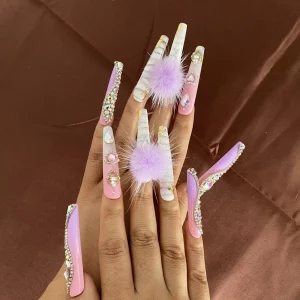 French Glitter Handmade Popular Luxury Nails Press On 10PCS Acrylic Hand Crafted Artificial Fingernails with Glue Tool