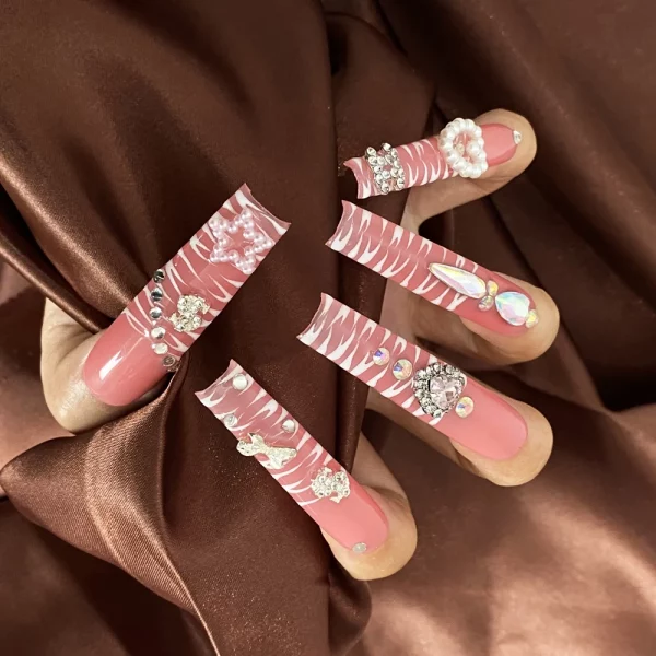 French Glitter Handmade Popular Luxury Nails Press On 10PCS Acrylic Hand Crafted Artificial Fingernails with Glue Tool - Image 2