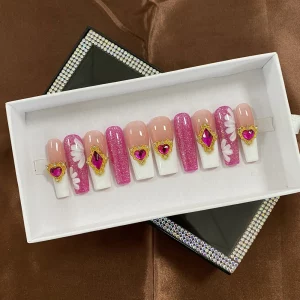 Opulent Hand Crafted Sparkling Acrylic Nails Press On 100% Handmade y2k Reusable 10PCS Fingernails with Glue Tools
