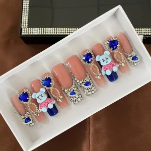 Hot Sales 10PCS Artificial Fingernails Square Handmade Gel Press On Nails Thickness Acrylic Salon Quality Hand Crafted Nails