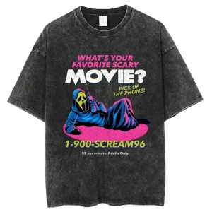 Favorite Scary Movie Washed T Shirt Men Women Graphic Y2K Cotton Tshirt Unisex Harajuku Short Sleeved Streetwear T-shirt