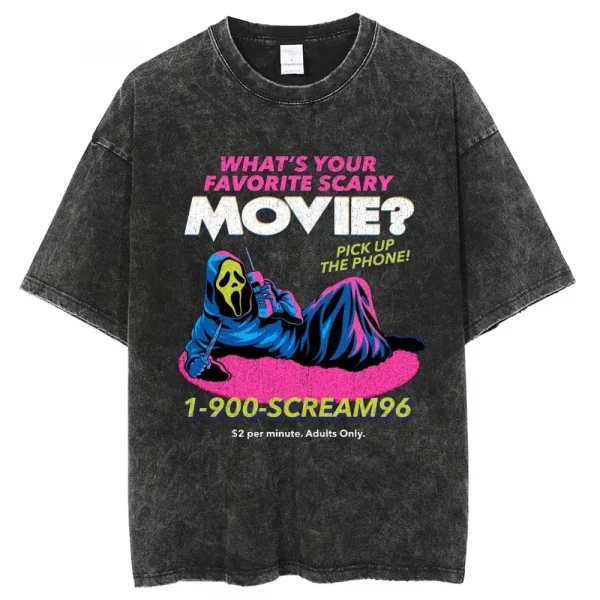 Favorite Scary Movie Washed T Shirt Men Women Graphic Y2K Cotton Tshirt Unisex Harajuku Short Sleeved Streetwear T-shirt