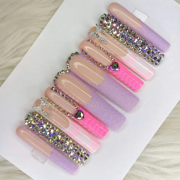 Custom Alligator Print Handmade Luxury Extra Long Square 3XL Press On Nails Bling False Nail Full Cover Fake Nail With Glue Gift - Image 6