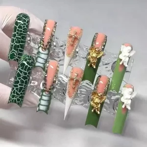 Customized Luxury Handmade Press On Nails Angel Design Artificial Nail False Nails XXL Fake Nail With Glue Full Cover Nail Tips